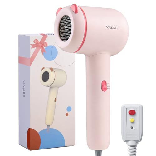 YALICE Kids Hair Dryer Travel Small Hair Dryer for Children Mini Ionic Quiet Kids Blow Dryer with ALCI Safety Plug 3 Speed Settings Anti-Scald Kids Birthday Gift for Baby Hair Accessories Pink