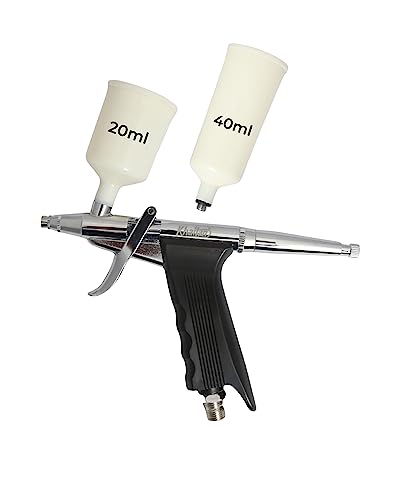 Image of KHAITAN Air Brush K-30 For Statue Painting, Tattoo & Bakery Use Hand Powered With 20 & 40Ml Cup,Silver