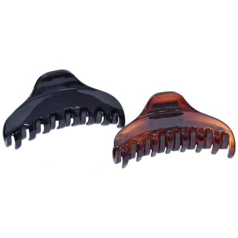 Parcelona French Skinny Boss Small 2 1/4" Black N Shell Celluloid Acetate Claw with Tight Spring Set of 2 Jaw Hair Claw Clips for Fine Hair, Made in France Cover