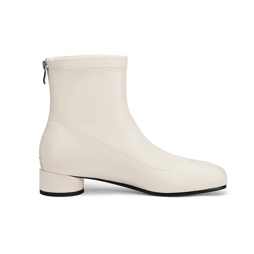 Image of Split Toe Ankle Boots for Women Tabi Japanese Ninja Shoes Low Chunky Heels Booties, Stretch Artificial Leather Boots Back Zipper