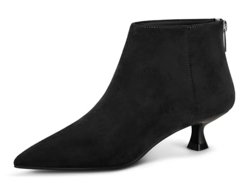 Image of Coutgo Womens Kitten Low Heel Booties Pointed Toe Short Ankle Boots Back Zipper Fall Shoes