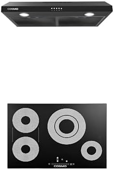 Cosmo 2-Pc Kitchen Appliance Packages, 30" Black Under Cabinet Range Hood and 30" Ceramic Cooktop