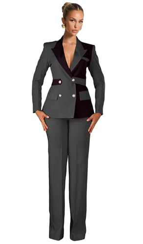 Womens Suit 2 Piece Double Breasted Patchwork Suits for Women Business Work Womens Suits for Wedding Guest