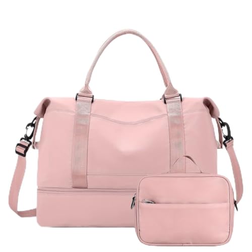 Kit 2 Bolsa Mala De Viagem De Nylon Multifuncional De Grande Capacidade Bagagem Expansível Com Correia De Ombro(Rosa)