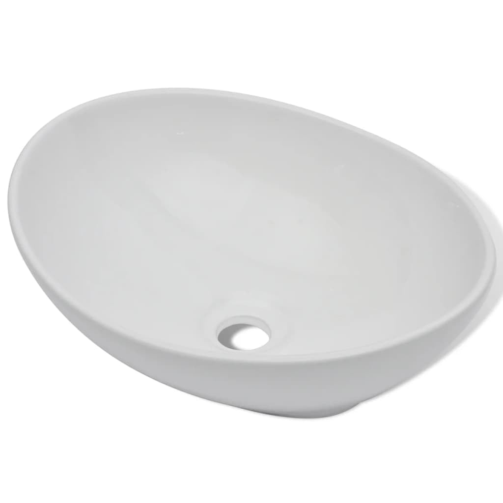 vidaXL Lavabo de Forma Ovalado Moderno y Lujoso de Cerámica Blanco Lavamanos