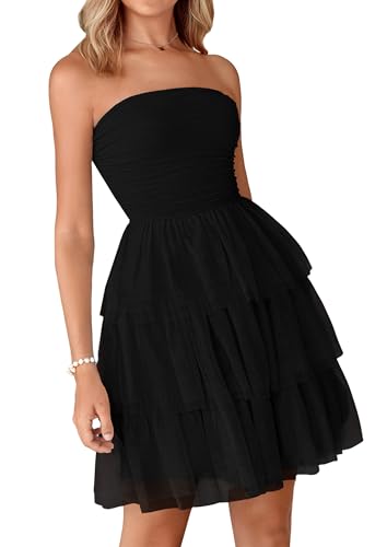 PRETTYGARDEN Womens Tulle Dress Strapless Tube Top Short Dress Summer Ruffle Tiered Party Wedding Guest Dresses