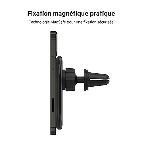 Belkin BoostCharge Chargeur de voiture Magnétique sans fil, Support Telephone Voiture Magnetique, Compatible MagSafe, pour l’iPhone 16, 15, 14, 13, 12 Pro, Max, Plus, mini (câble et chargeur inclus)
