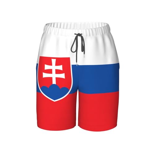 Flag of Slovakia Youth Beach Pants, Soft and Breathable, with Drawstring Waist, Suitable for Sports and Leisure.