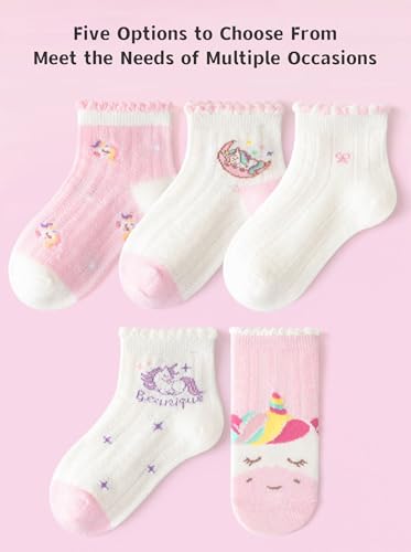 Toddler Girl Mid Calf Socks Cartoon Soft Breathable Thin Cool Ruffle Mesh Socks 5 Pairs4