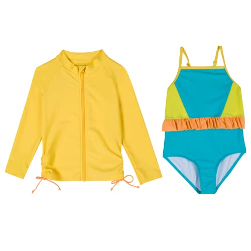Image of SwimZip Girls' Long Sleeve Rash Guard & 1-Piece Swimsuit - UPF 50 Sun Protection