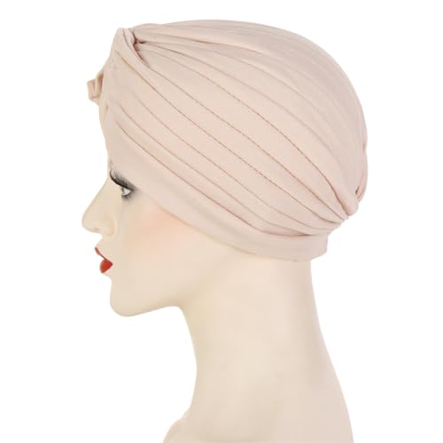 Flower Turban Hats for Women - Ruffle Bead Stretch Solid Caps Chemo Cancer Pre Tied Headscarf Headwear4