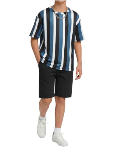 Image of Arshiner Boys Drop Shoulder T-Shirt & Drawstring Waist Shorts Summer Casual Outfits (5-12 Years)