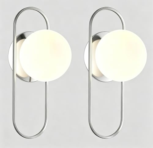 Image of Modern Wall Sconce Polished Nickel Globe Wall Light for Bedroom Hallway | Modern Minimalist Design Soft Frosted Globe Shade Polished Nickel Finish Warm & Comfortable Lighting Ideal for Bedroom