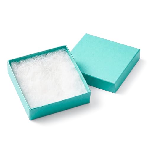 TheDisplayGuys - 100-Pack #33 Cotton Filled Cardboard Paper Jewelry Boxes Gift Case - Teal Green (3.5" x 3.5" x 1.0") - for Shipping or Storage