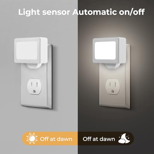 Image of 4-Pack LED Night Light Plug in,Adjustable 180 Swivel Head Daylight 5000K | Dusk to Dawn Auto On /Off,100LM, for Kitchen Counter, Desk, Staircase, Hallway, BathroomNon-Dimmable