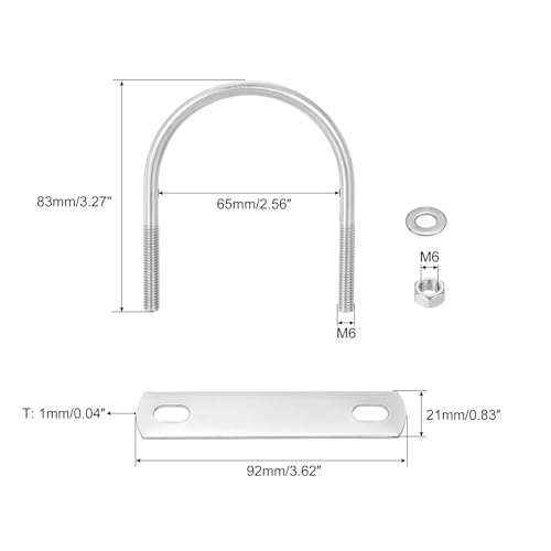 Image of uxcell Round U-Bolts, 4 Sets 65mm(2.56 inch) Inner Width 83mm Length M6 304 Stainless Steel U Clamp Bolt with Nuts and Plates, for Boat Trailer