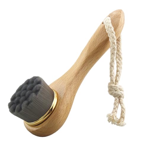 Cepillo de limpieza facial Cerdas naturales Cepillo facial exfoliante Cepillo depurador de limpieza de la piel Exfoliante profundo de poros Limpiador facial con mango largo de madera ()