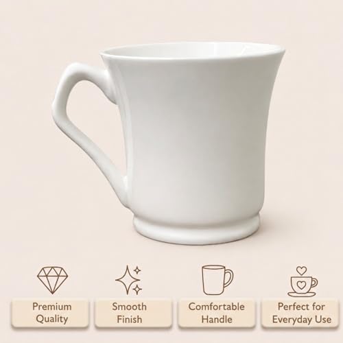 Image of Femora White Ceramic Tea Coffee Mug Set, 180 ml Each, Modern Tapered Shape, Set of 6 Microwave & Dishwasher Safe BPA Free