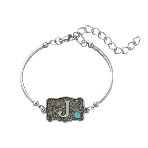 Image of Belt Buckle Bracelet Initial Letter A-Z Bracelets Western Cow Tag Bracelet Belt Buckle Necklace Western Style Initial Letter Pendant Necklace