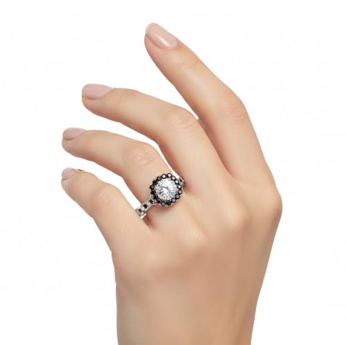 Image of Choose Your Gemstone Cathedral Halo Two Tone Engagement Ring 925 Sterling Silver Round Shape Halo Engagement Rings Lightweight Office Wear Everyday Gift Jewelry US Size 4 to 12