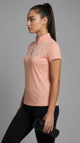 Image of PUMP'D Dry Fit Women's Half Zip Activewear Synthetic Regular Fit T-Shirt | Gym & Yoga