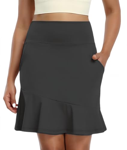 Black High-Waisted Golf Skirts for Women A-line Tennis Skorts Skater Skirt Cheer Uniform with Shorts S