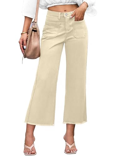 KICZOY Women Cropped Jeans High Waist Capris Flare Denim Pants