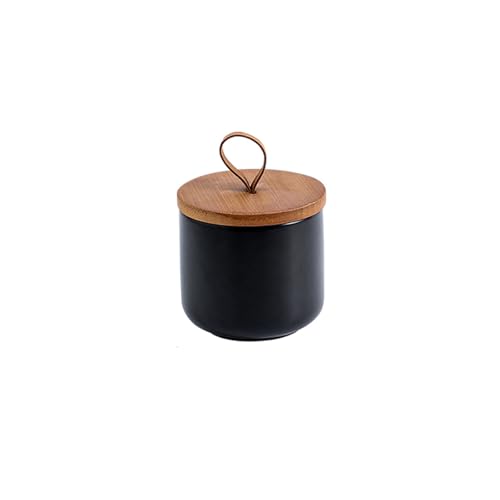 Modern Ceramic Jar with Lid Sugar Bowl Coffee Canister Food Storage Jar for Coffee Beans,Sugar,Tea,Spices,ect. (Black 9.15oz/260ml)