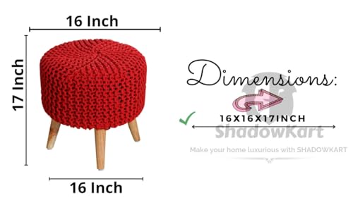 Dori Combo Ottoman | Handwoven Pouffe Stool Set for Home Decor | Durable & Stylish Footrest for Living Room & Balcony | 16x16x17 Inch (Combo-Red)