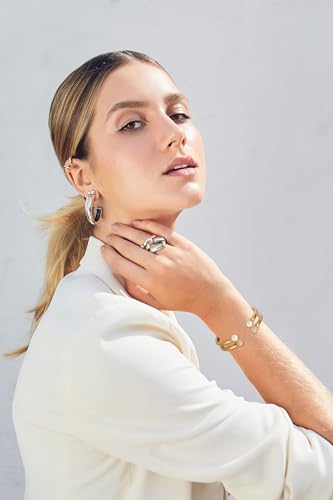 2Pcs Silver Cuff Bracelet for Women Adjustable Bangle Bracelets Set with Imitation Pearls and Rhinestones3