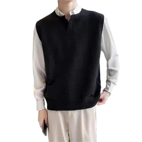 Men Sleeveless Knit Vest V Neck Pullover Waistcoat Black Solid Color Casual Layering Piece Fall