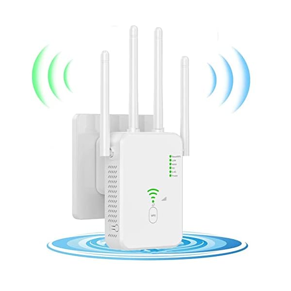 1200Mbit/s WLAN Repeater, WLAN Verstaerker Dual Band WLAN Verstärker Signalverstärker mit 2 LAN Ports, WPS,3dBi x4 Antennen kompatibel zu Allen WLAN Geräten