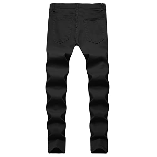 Men's Skinny Slim Moto Biker Jeans Classic Ripped Zipper Denim Pants Hip Hop Distressed Stretchy Jean Trousers2