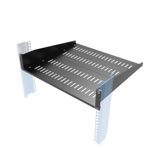 JINGCHENGMEI 2U Vented Server Rack Shelf- Deep Adjustable Universal Rack Mount Cantilever Tray for 19 Network Equipment Rack & Cabinet 16 inches Deep Black (2U16Inch)