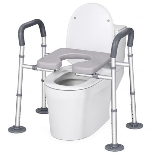 Image of VEAYVA SafeSeat 3-in-1 Raised Toilet Seat, Portable Commode Chair & Toilet Safety Rails for Elderly and Disabled | Height Adjustable, Soft Cushioned Seat, Suction Vacuum Legs, Heavy Duty Bathroom Safety Aid