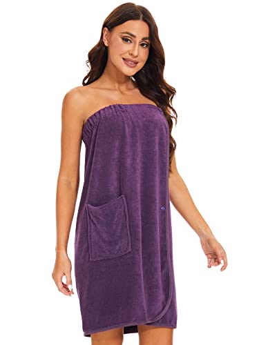 Knuffnee KNU8084L-PURPLE Women Bath Towel Robe Spa Body Wrap Shower Bathrobe Adjustable Snap Closure Purple L thumb #1