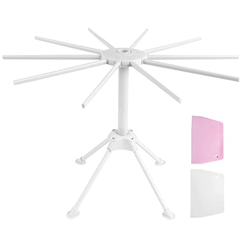 Pamtns Séchoir Pates Fraiches Séchoir à Pâtes Pliable Séchoir à Spaghetti en Plastique Support à Pâtes Contient 10 Bras Séchoir à Nouilles Porte Séchage pour Sécher Les Pâtes avec 2 Grattoir à Pâte