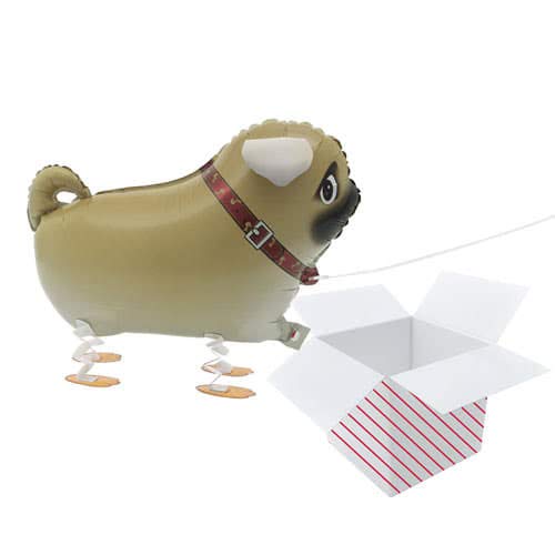PARTYRAMA.CO.UK Walking Pet Pug Foil Helium Balloon - Inflated Balloon in a Box