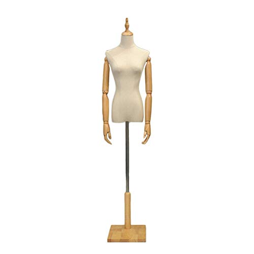 Female Half Body Mannequin Torso Clothing Store Model with Arm Dress Display Stand Wood Color Square Stand Base