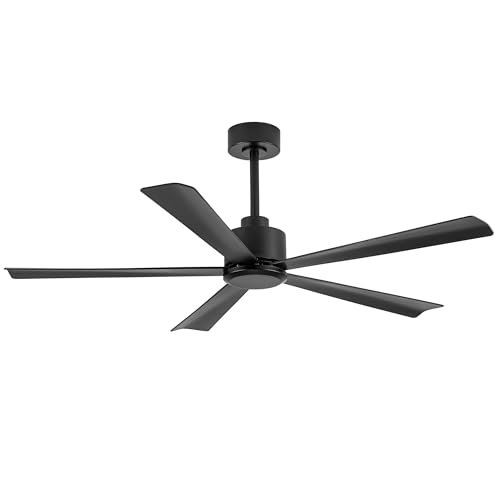 Breezary 52 inch 5 Blade Ceiling Fans without Light Remote Control, Quiet Reversible DC Motor, 5 Black Blades, 6-Speed, Industrial Ceiling Fan for Home Kitchen (Black)