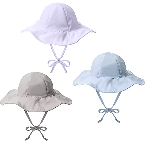 Image of Geyoga 3 Pcs Baby Sun Hat Summer Beach Hat Outdoor Adjustable Floppy Cap with Protection Wide Brim for Boy and Girl