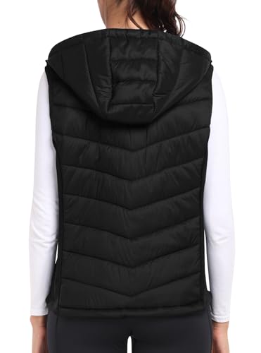 MoFiz Womens Puffer Softshell Vest Hooded Lightweight Insulated Hybrid Down Jacket Full Zip Running Vest3