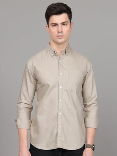Image of Majestic Man Classic Slim Fit Solid Cotton Casual Shirt with Button-Down Collar