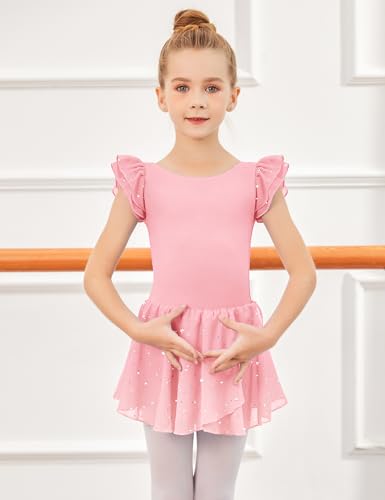 Arshiner Girls Ruffle Sleeve Ballet Dance Dress Tutu Skirted Leotard4