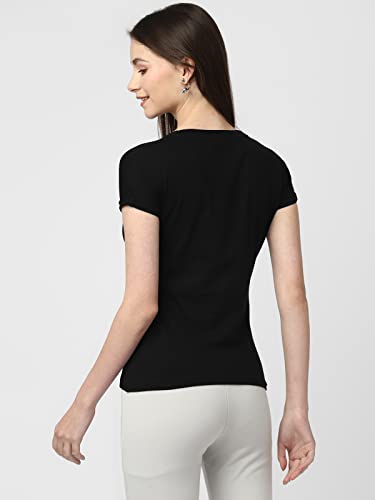 Image of UrbanMark Women 100% Cotton Round Neck Solid Half Sleeves T-Shirt