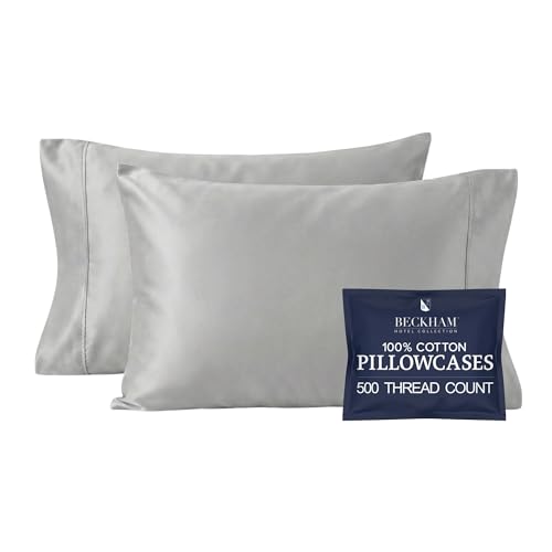 Beckham Hotel Collection Pillowcases Queen Size Set of 2, Cool Touch Cotton Sateen Fabric, 500TC, Silky Smooth & Soft, Open End, Dark Gray