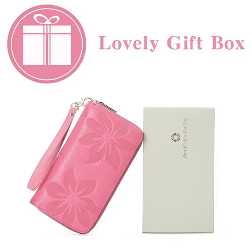 Stylish RFID Blocking Leather Wallet for Women - Spacious Double Zip Clutch with Detachable Wrist Strap - Image 5