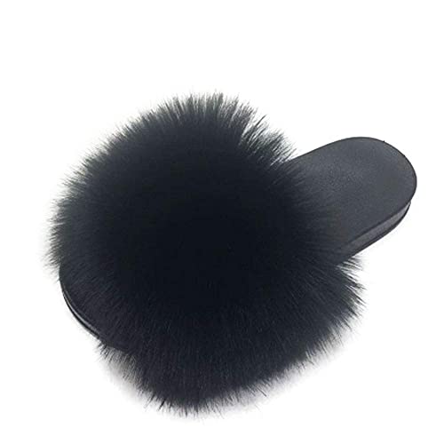 Women's Faux Fur Slides Slippers Fluffy Fuzzy Sandals Open Toe Furry Slide Flip Flop Indoor Outdoor3