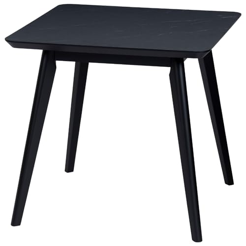 tac INTERIOR ダイニングテーブル 2人用 幅75p 正方形 角丸 メラミン天板 大理石調 黒 木製脚 モダン 上品 おしゃれ ブラック BK