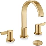 Midanya 8 inch Widespread Bathroom Sink Faucet,Modern Waterfall 3 Hole 2 Handles Bathroom Faucet 8' Vanity Faucets with Pop Up Drain and Water Supply Lines,Gold